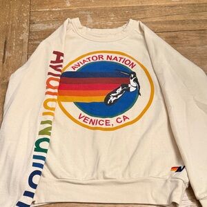 Aviator Nation Cream Sweatshirt with Multicolor Logo